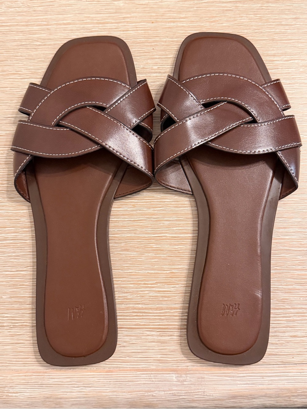 H&M Brown Woven Strappy Square Toe Slide Sandals Size 40